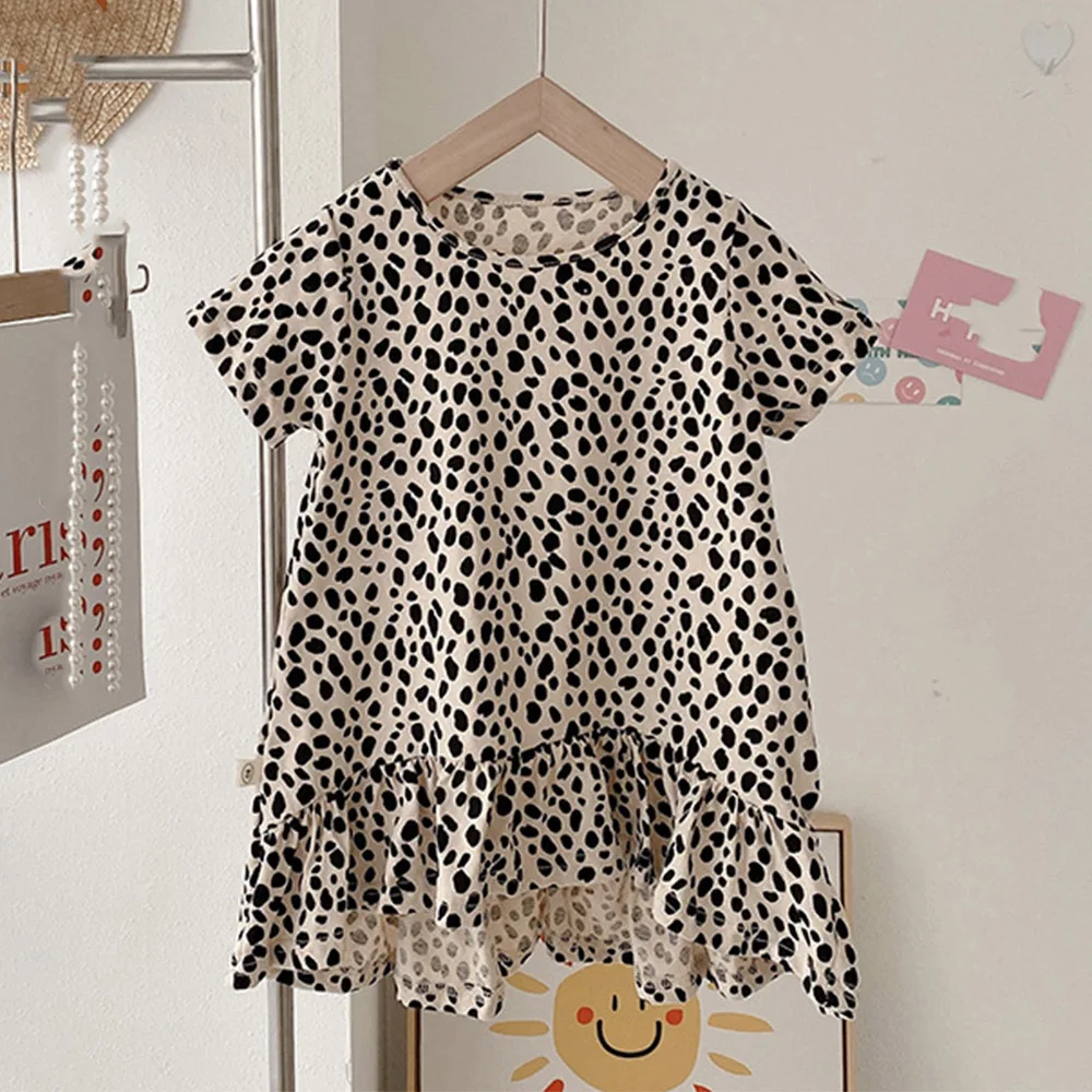 

Kids Princess Dress For Girls Summer 2022 Leopard Print Cotton Fashion Birthday Toddler Clothes