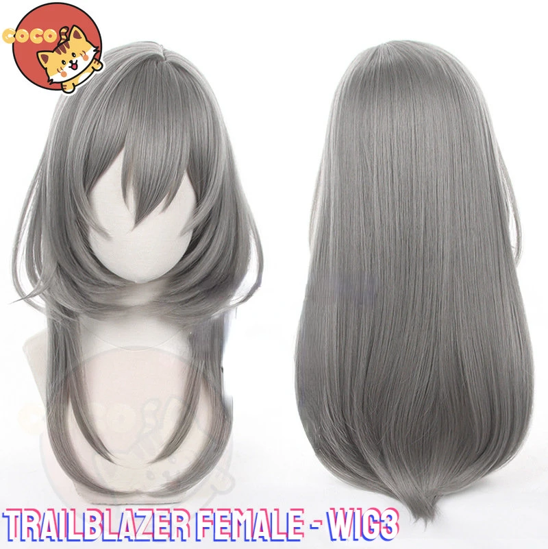 CoCos Game Honkai Star Rail Trailblazer Female Cosplay Wig 55cm Grey Hair Women Halloween Party Carnival Roleplay Props