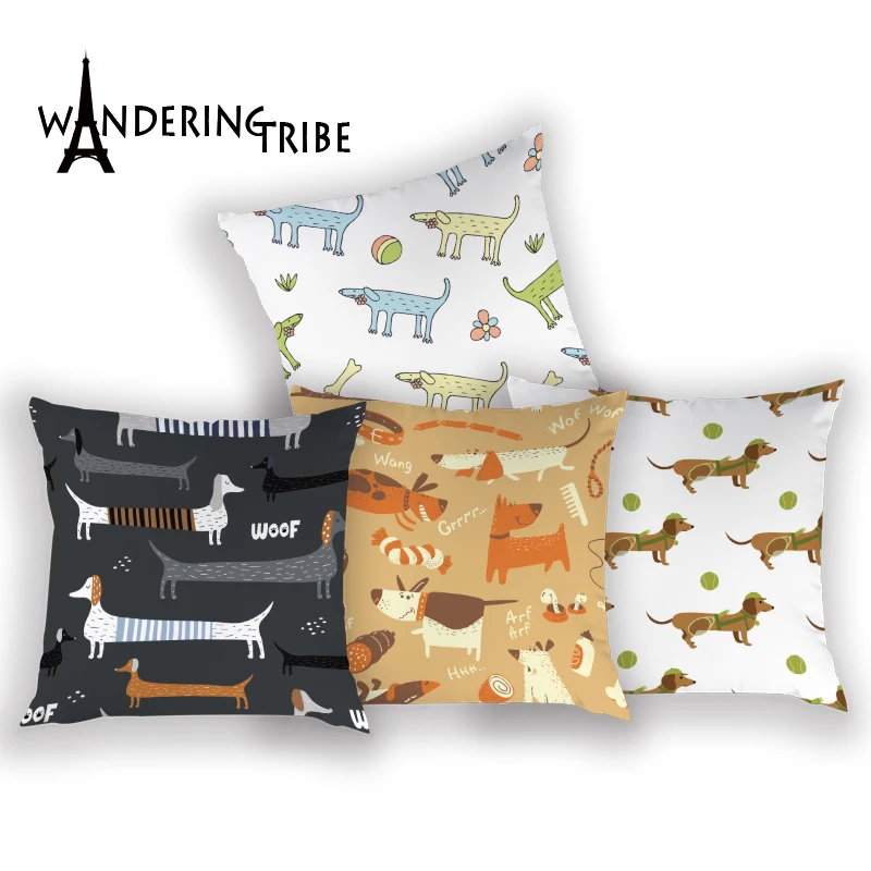 

Boston Terrier Cushion Cover Farmhouse Living Room Cushions Covers Dachshund Linen Pillow Case Animal Home Sofa Pillows Case