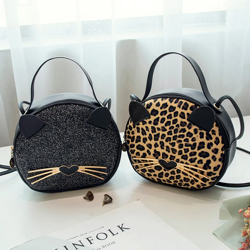 

New Leopard Print Bag Women's 2023 Cat Mobile Phone Bag Korean Style Crossbody Bag Cute Trendy Fashion Small Round Bag Wholesale