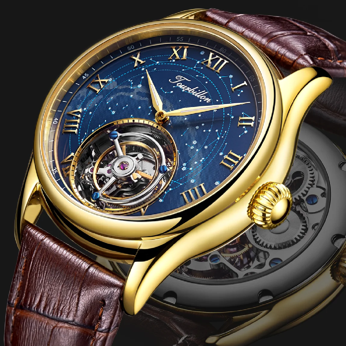 

AESOP Real Tourbillon Skeleton Men's Mechanical Watches 42mm Sapphire Glass Waterproof Manual Tourbillon Movement Man Wristwatch