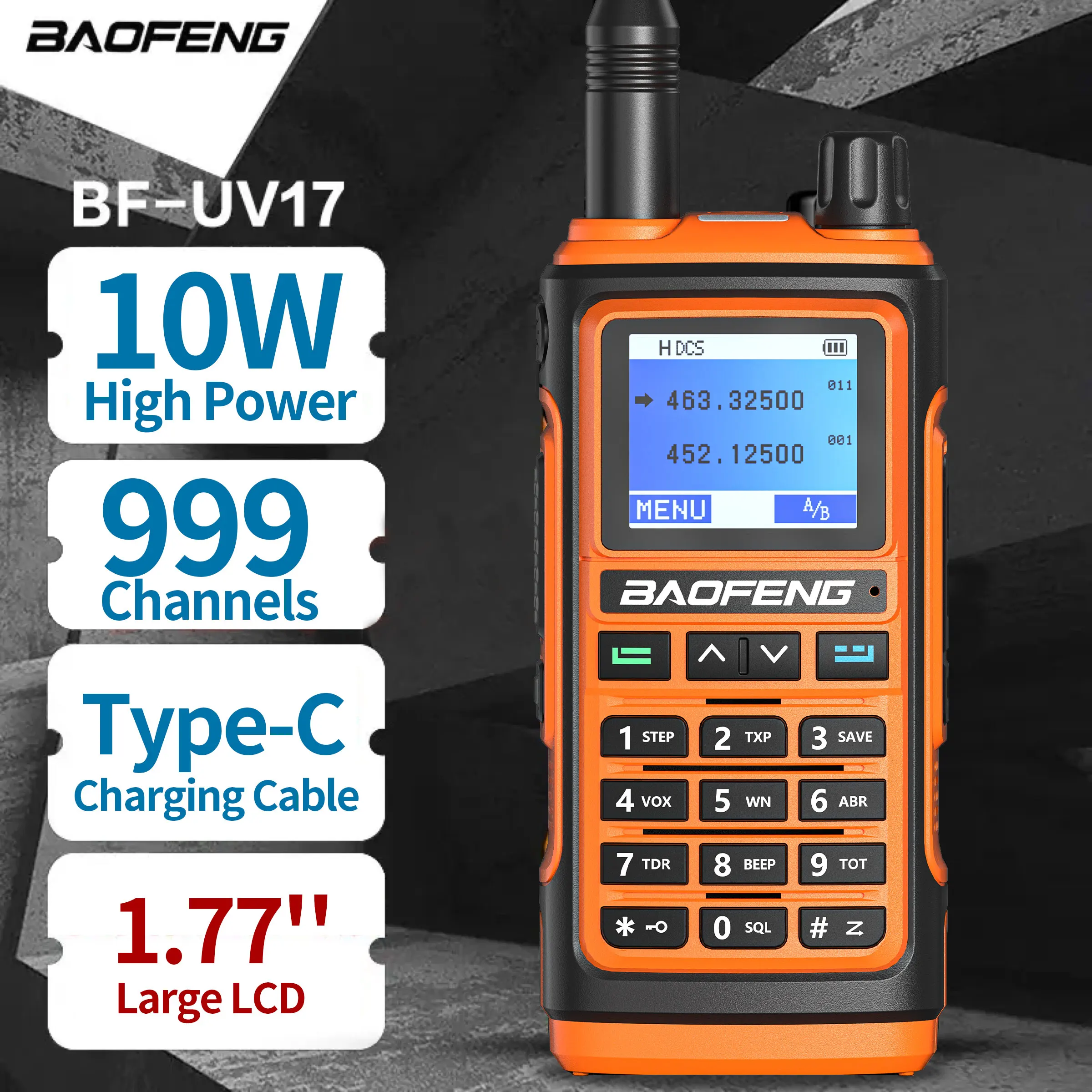 2023 BaoFeng UV-17 Pro 10w High Power 999 Channels Walkie Talkie TYPE-C 16KM Long Range Rechargeable Transceiver Two Way Radio