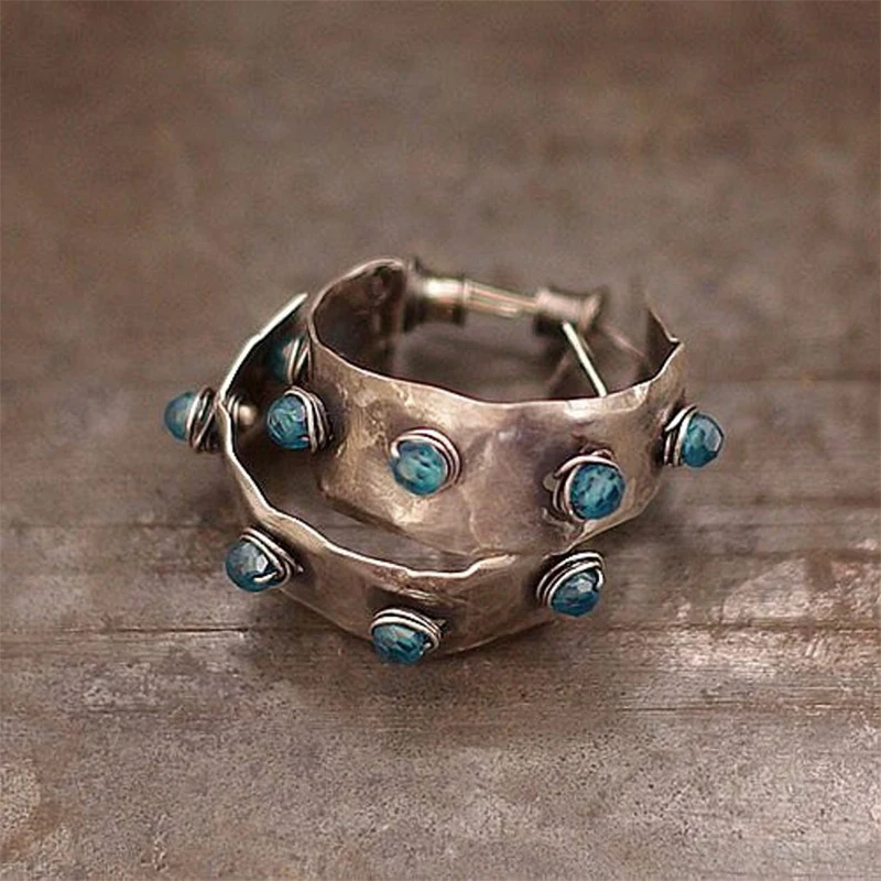 

Vintage Retro Do Old Rose Gold Blue Stone Stud Earrings for Women Fancy Dance Party Ear Stud Scrap Metal Jewelry