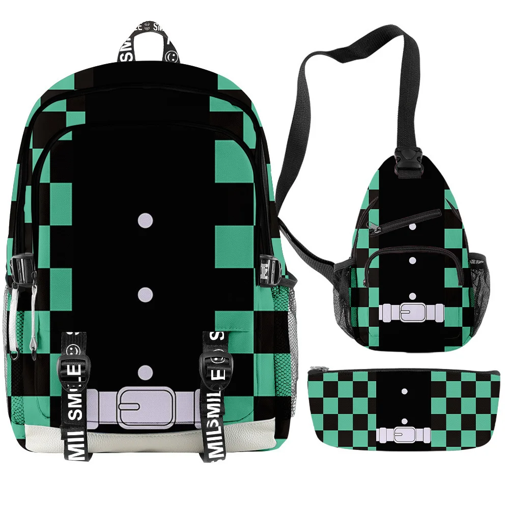 

Creative Demon Slayer Kimetsu No Yaiba 3D Print 3pcs/Set Student School Bag multifunction Travel Backpack Chest Bags Pencil Case