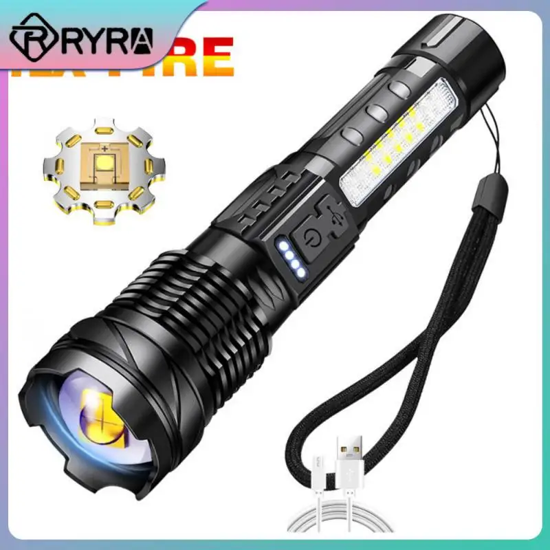 Tactical Spotlights Emergency Spotlights Flashlight Usb Type-c Rechargeable Zoom Lamp Battery Torch Powerful Keychain Light