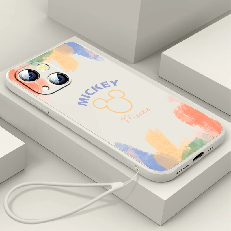

Mickey Minnie Mouse Stitch Phone Case For Apple iPhone 14 13 12 Mini 11 XS Pro Max X XR 8 7 SE Plus Cover Liquid Rope Funda