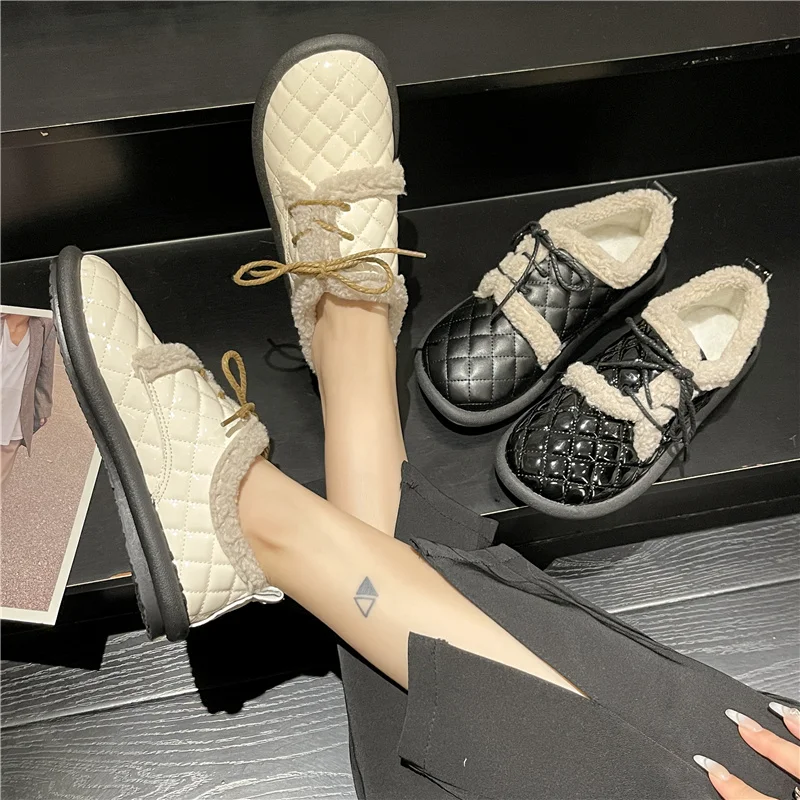 

Round Toe Soft Shallow Mouth All-Match Shoes Woman Flats Casual Female Sneakers Dress Moccasin New Winter Rubber Leisure Slip-On