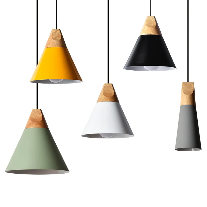 

LukLoy LED Nordic Pendant Light Aluminum Hanging Lamp Wood Green Black Light Bedside Light Clothing Light Loft Light Adjustable