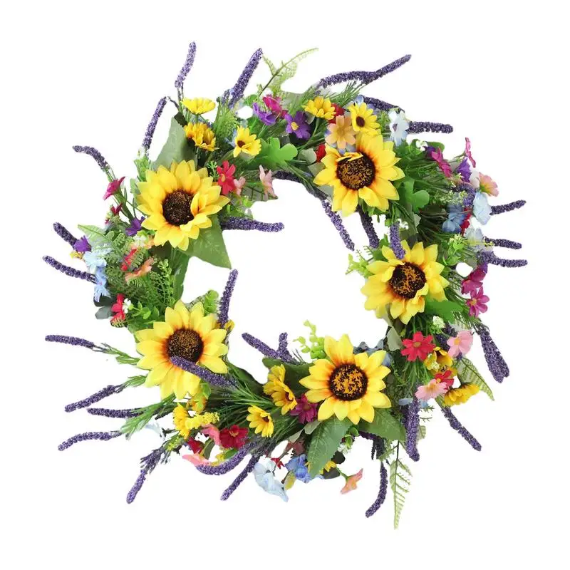 

40cm Artificial Flower Wreaths Sunflower Lavender Chrysanthemum Silk Garland Wreath Wedding Party Holiday Decor Flower Pendant