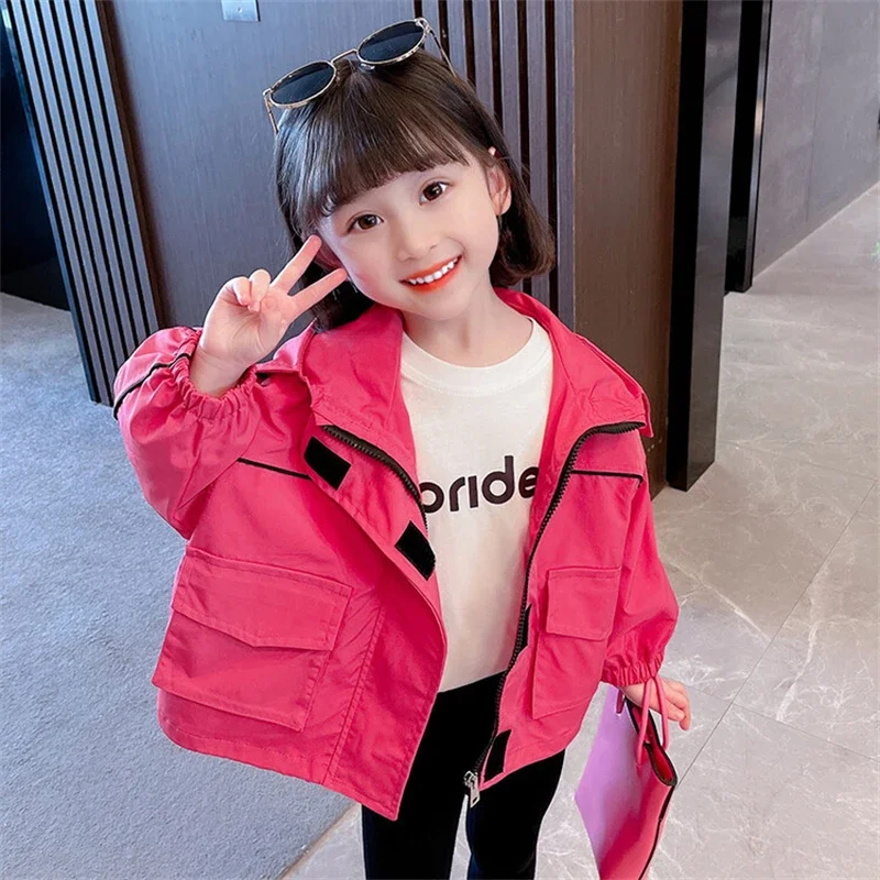

Пальто для девочек, куртка, хлопковая верхняя одежда, ветрозащитная 2023 розовая весенне-осенняя Спортивная одежда для улицы, детская одежда