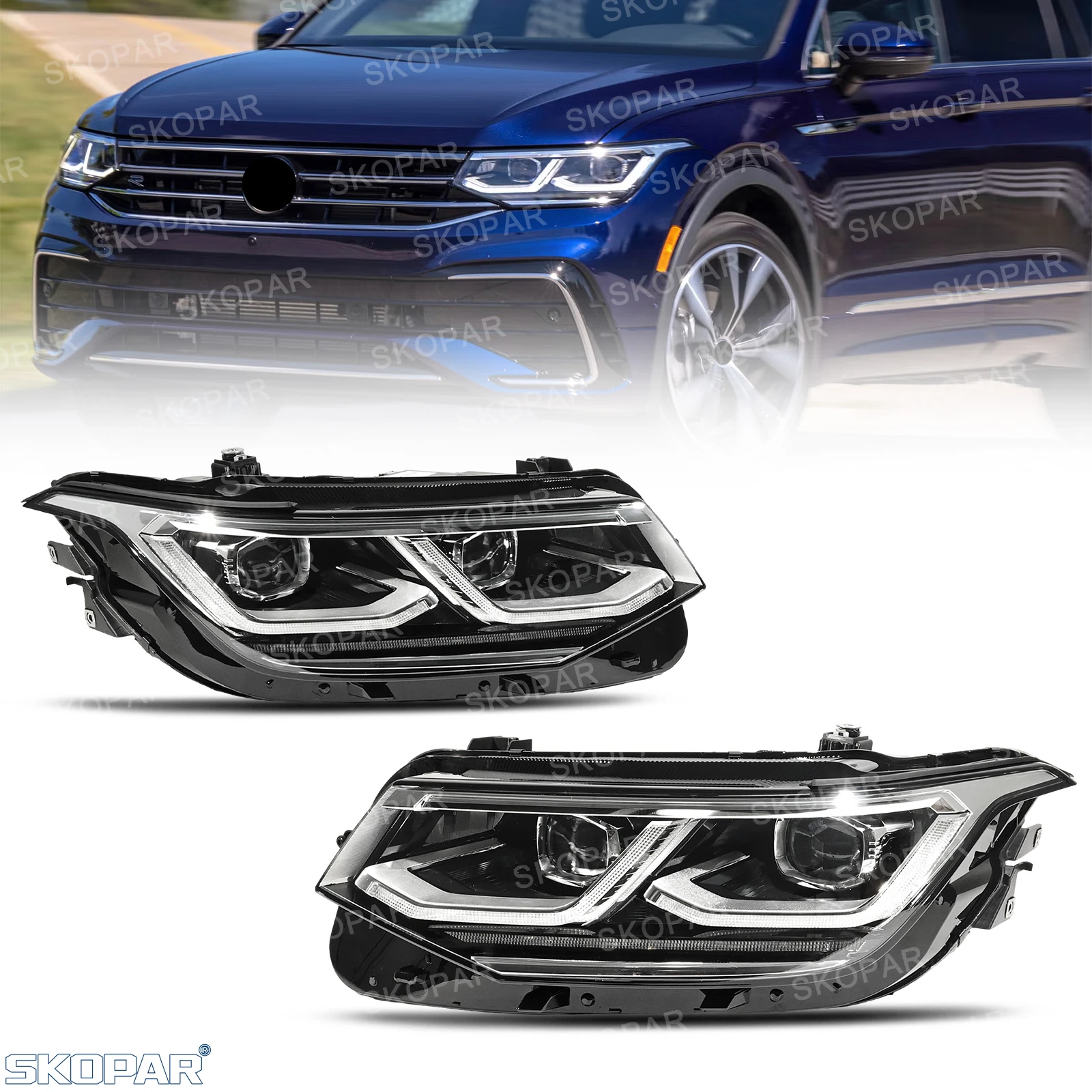 Фото Для VW Tiguan 2022-2023: Автоаксессуары, матричные светодиодные фары, дневные ходовые огни, указатели поворота 5NH941082 5NH941081 №1