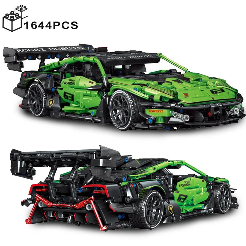 

1644PCS Technical Green Super Speed Lamborghinis Sport Car Model Building Blocks Famous Vehicle Assemble Bricks Toys For Adult