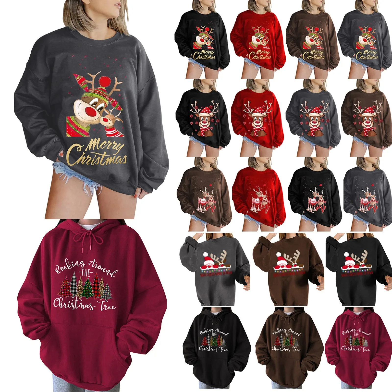 

Christmas Women Sweatshirt Pullover Print Round Neck Long Sleeve Foxy Grandpa Sweater Solid Womens Sweatshirt Bunny Socks
