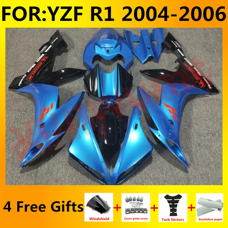 

Новый комплект обтекателей для мотоцикла ABS, подходит для YZF R1 2004 2005 2006 YFZ-R1 04 05 06, комплект обтекателей кузова, синий, черный