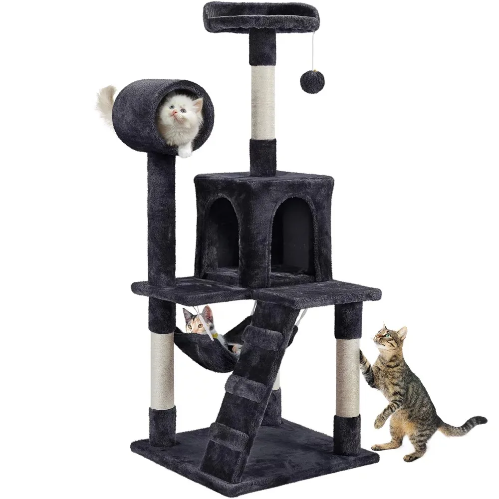 

51" Cat Tree with Hammock and Scratching Post Tower, Black cat climbing tree