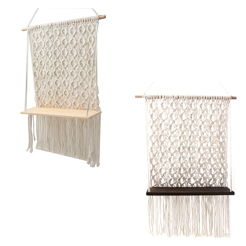 

Bohemian Macrame Tapestry Rack Hand-Woven Wall Hanging Flower Pot Storage Shelf Tapestry Art Potted Plants Display