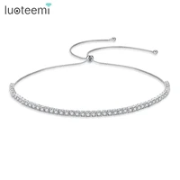 luoteemi 5mm round cubic zircon tennis collar choker necklace for women adjustable crystal tennis choker necklace hip hop jewelr