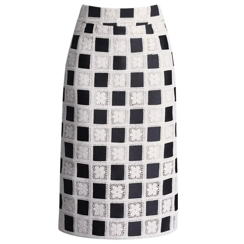 Женская длинная юбка в клетку универсальная клетчатая с высокой талией и