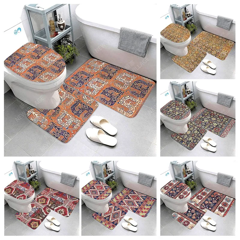 

Anti-slip Bath Mats Bathroom Shower Mat Decorative Absorbent Foot Mat Entrance Bathtub toilet rug Morocco vintage Persia boho