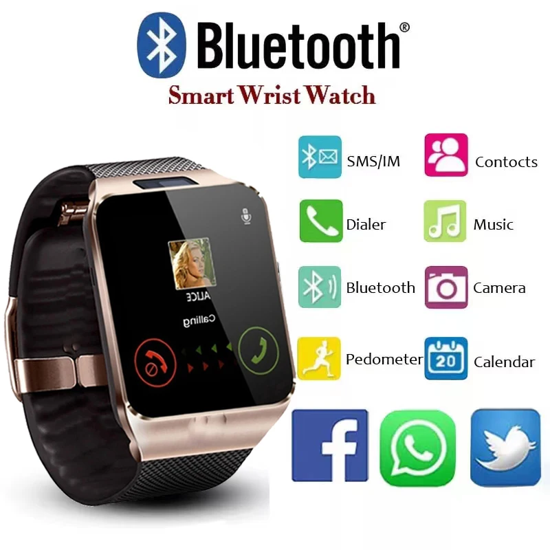 

DZ09 Bluetooth Smart Watch With Sim Card Camera Watch Fit Sport Waterproof Pedometer Men Women Smartwatch Whatsapp Facebook