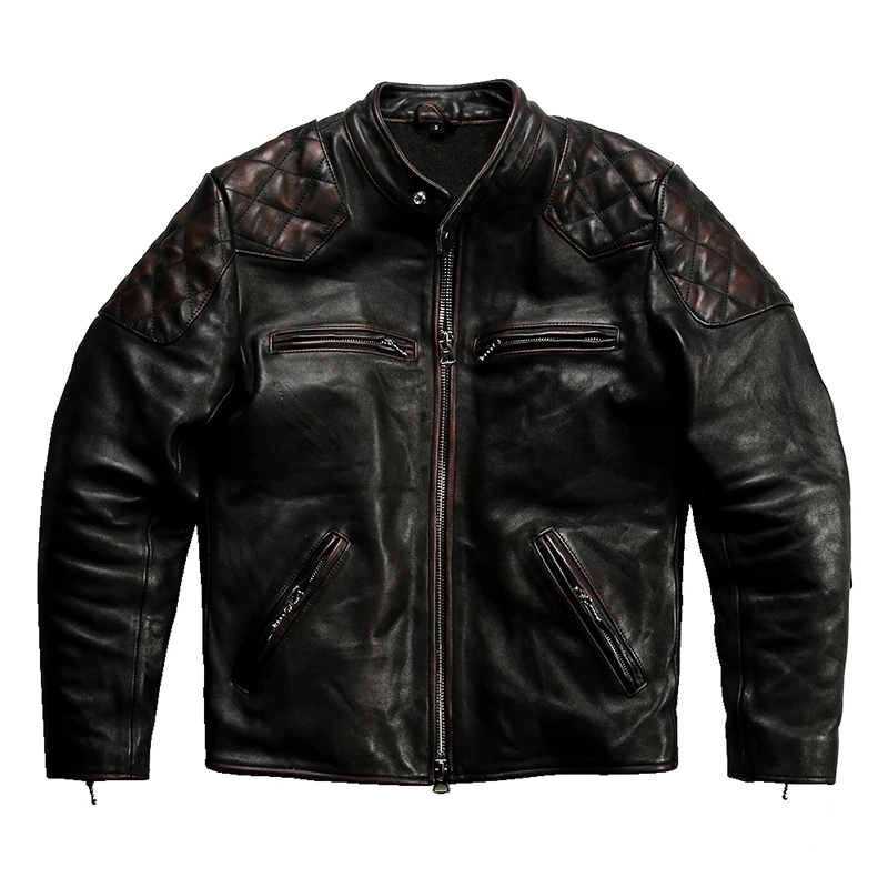 

Vintage Black Spring Men's Motorcycle Jacket Plus Size 5XL Natural Horsehie Autumn Slim Fit Biker Style Genuine Leather Coats