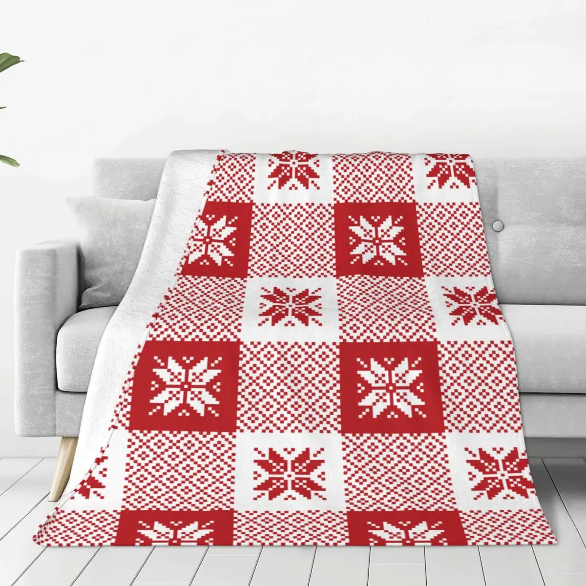 

Christmas Nordic Buffalo Check Plaid In Red And White Blanket Flannel Spring/Autumn Throw Blanket for Home Couch Bedding Throws