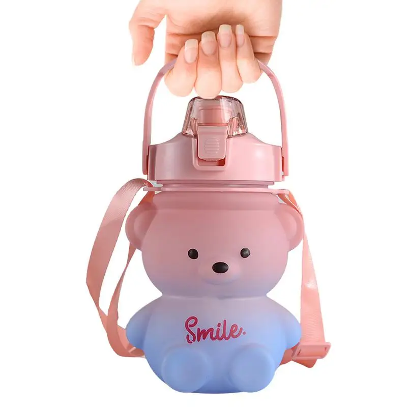 

Bear Straw Bottle 1100ml Portable Bear Scraw Cup With One-Click Button Water Bottles Portable Comfortable Fashionable For Women