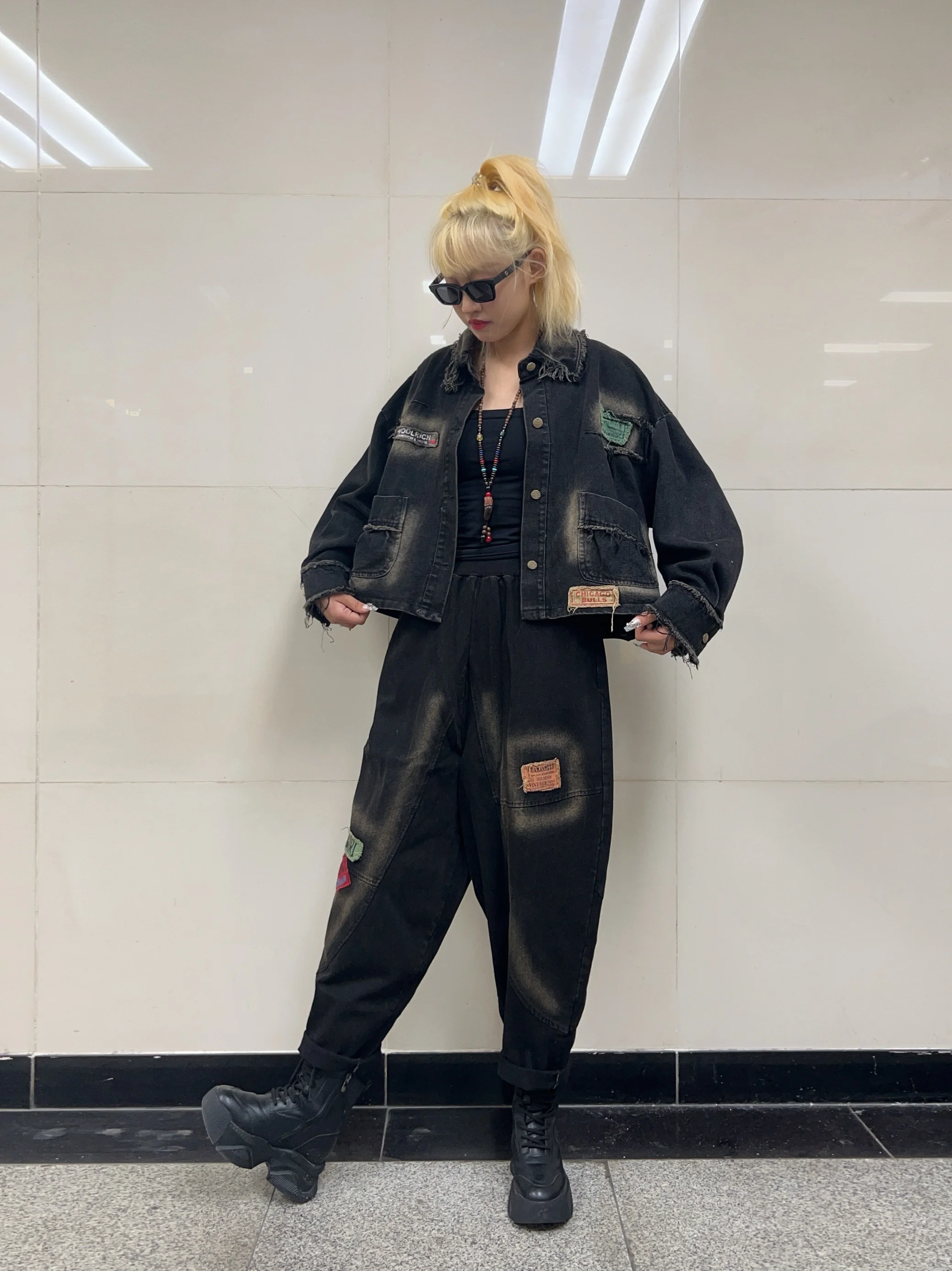 Уличный модный крутой персонализированный комплект брюк женский