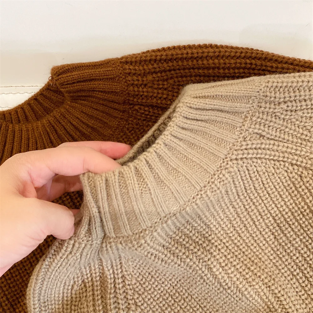 Fall Winter Kids Sweaters Thicken Warm Girls Half High Collar Knitwear Boys Brief Loose Pullover