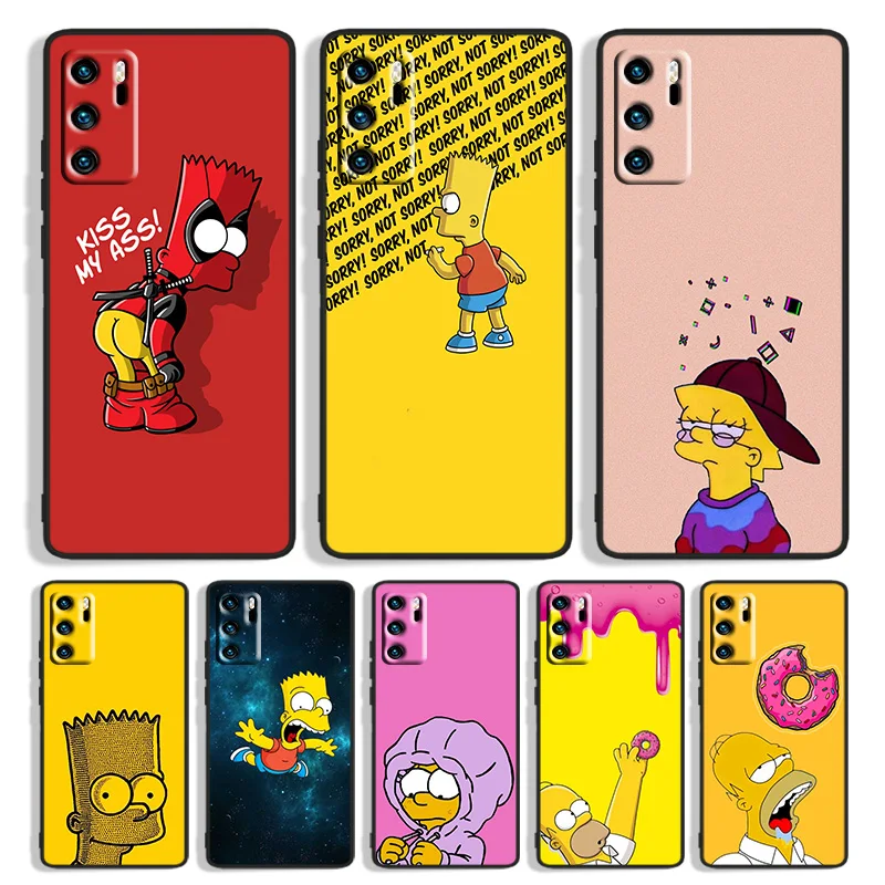 

Anime Simpsons Phone Case For Huawei P10 P20 P30 P40 P50 lite Pro lite E P Smart 2019 Z 2021 2020 Black Funda Cover Soft Back