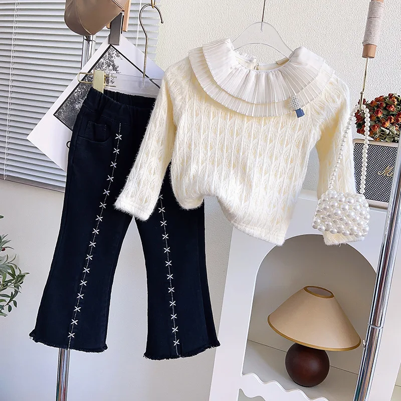 Базовая рубашка для девочек новый комплект с рюшами на воротнике кружевные