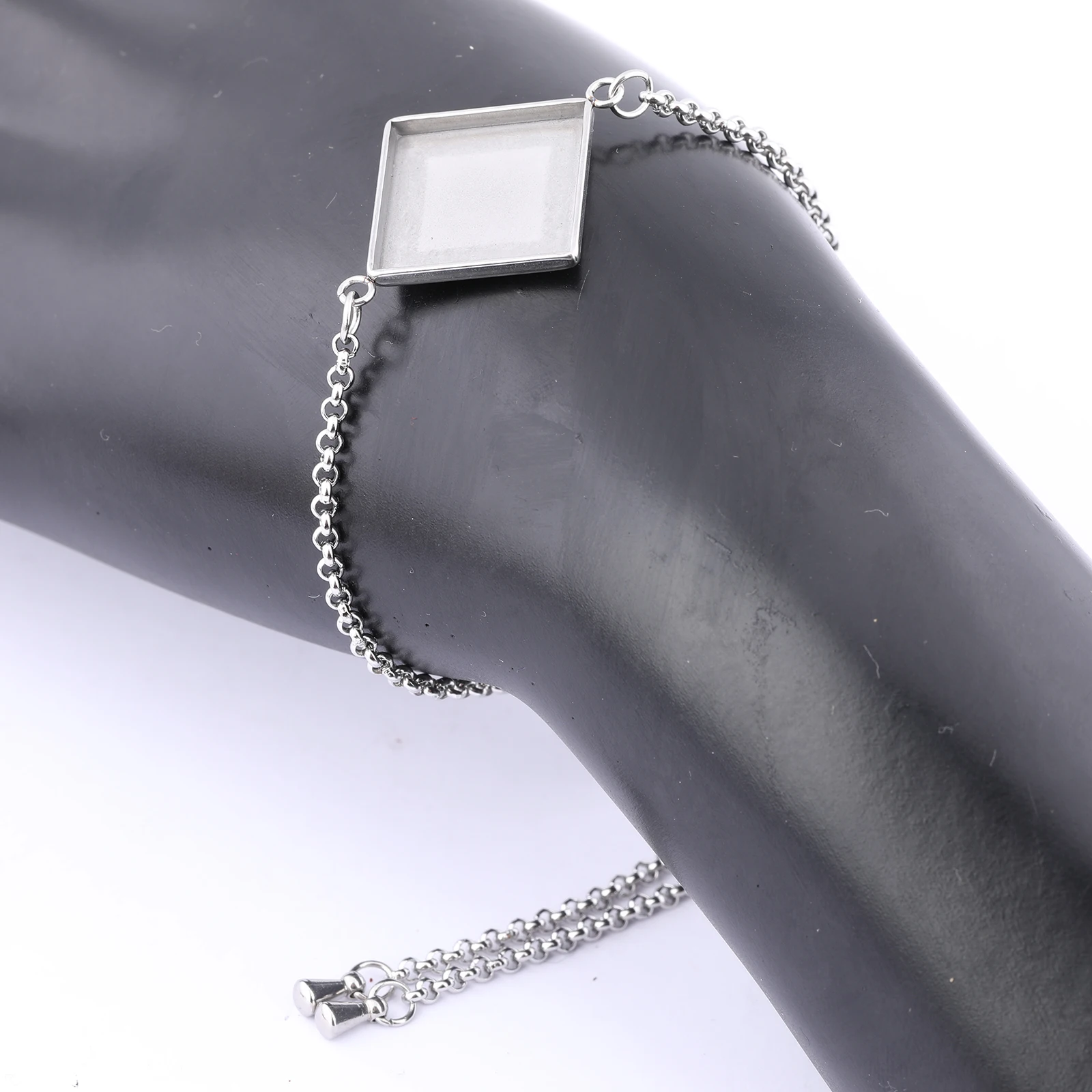 

5pcs Stainless Steel Adjustable Chain Bracelet Base Blanks Fit 10mm 15mm Square Cabochon Setting Bezels Diy Jewelry Findings