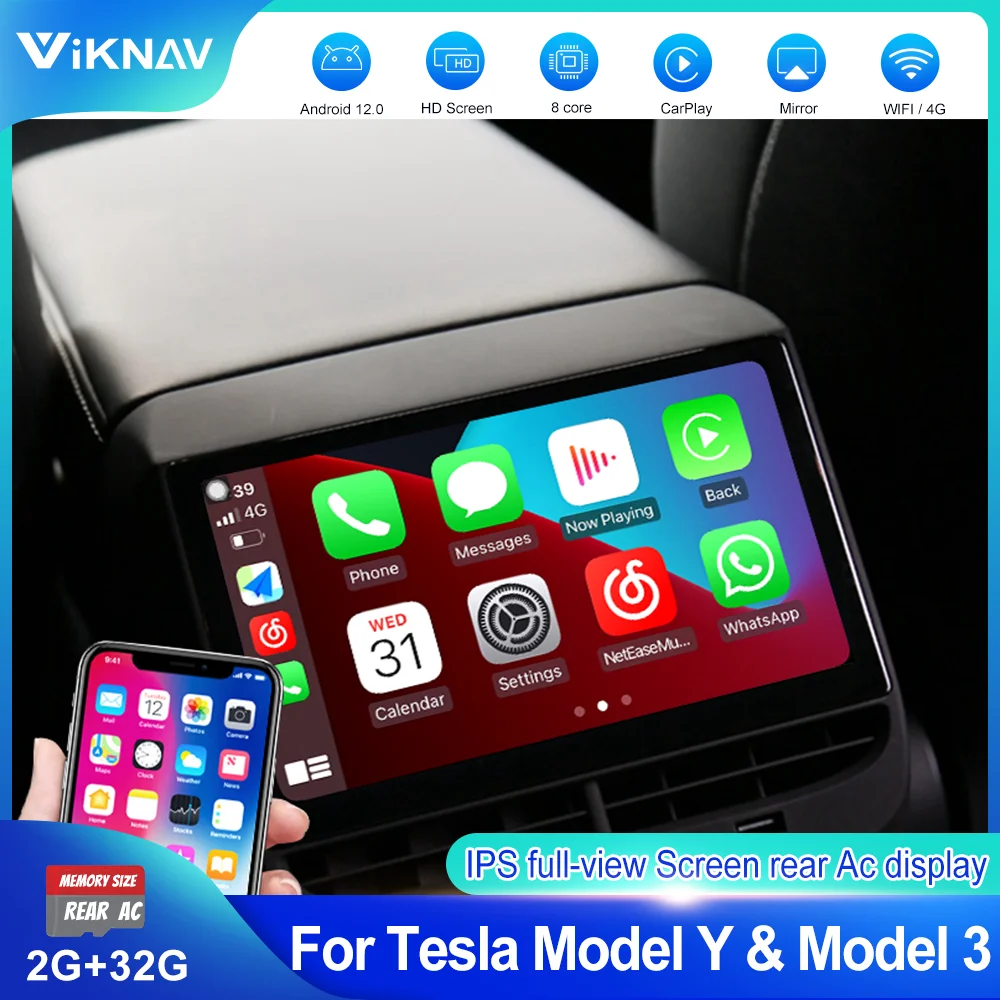 

Задняя панель дисплея переменного тока на Android для Tesla Model 3, модель Y, контроллер кондиционера, мультимедийный плеер IPS, автомобильное стерео сиденье