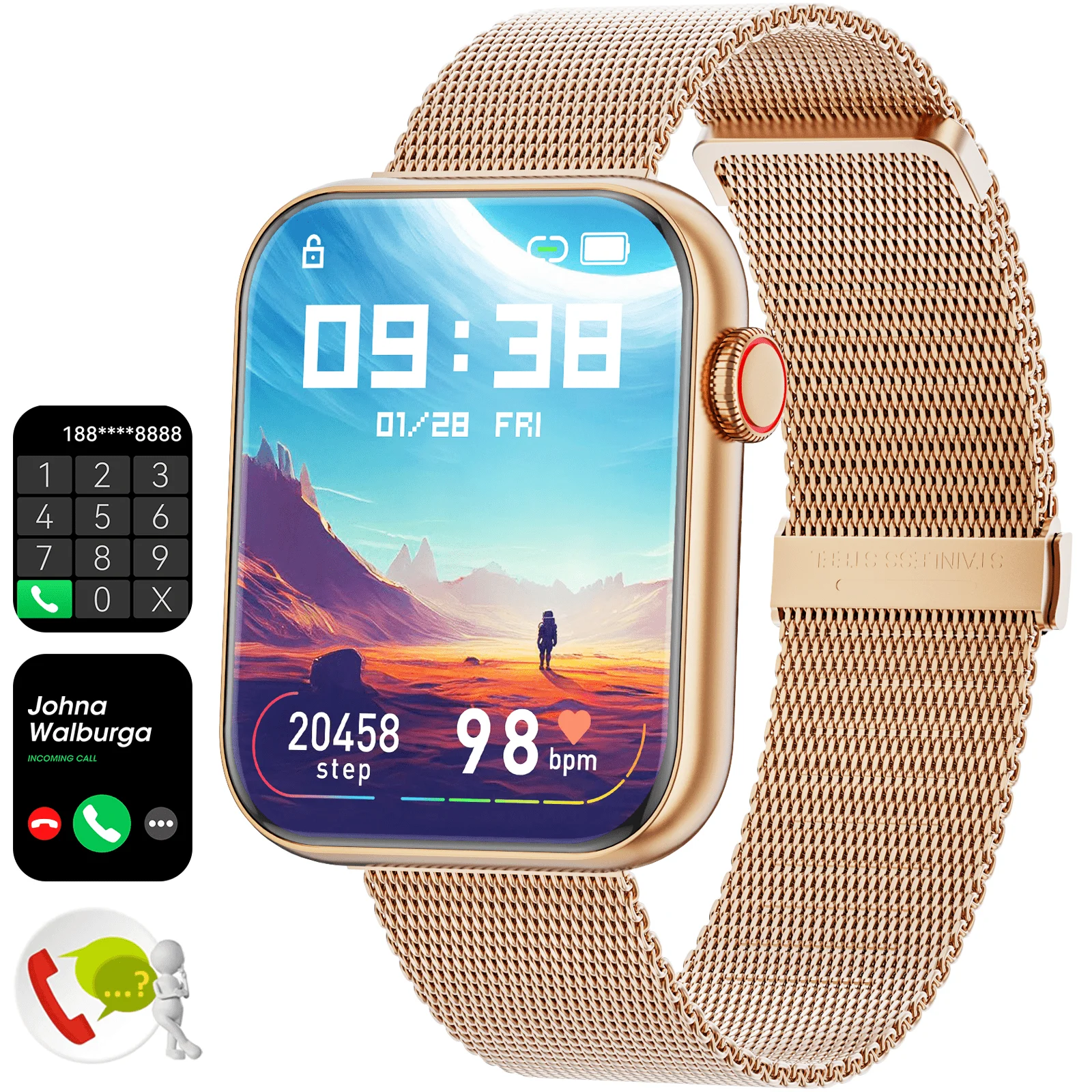 

Watch Women, 1.85 Inch Fitness Tracker Watch with Bluetooth Call Answering/Dialing, Heart Rate Blood Pressure Monitoring IP67 W