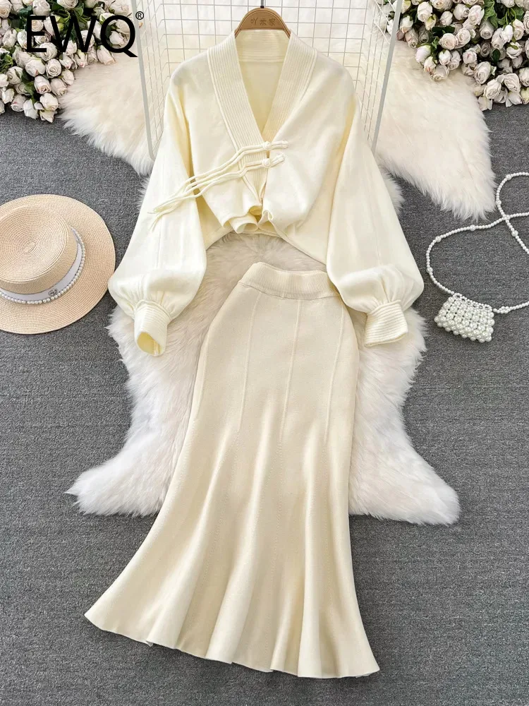 

Женский Повседневный костюм-двойка EWQ, трикотажное пальто с лягушкой и юбка рыбий хвост с высокой талией, Осень-зима 2023, новинка, 27SN4173