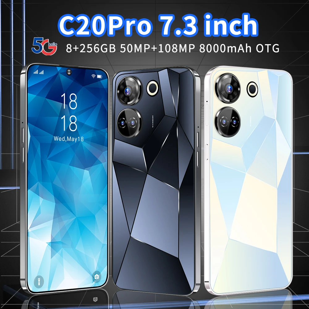 

Новый смартфон C20 Pro с HD-экраном 7,3 дюйма, Оригинальный разблокированный телефон 16 + 1 ТБ, сотовый телефон на Android 8000 мАч, мобильные телефоны
