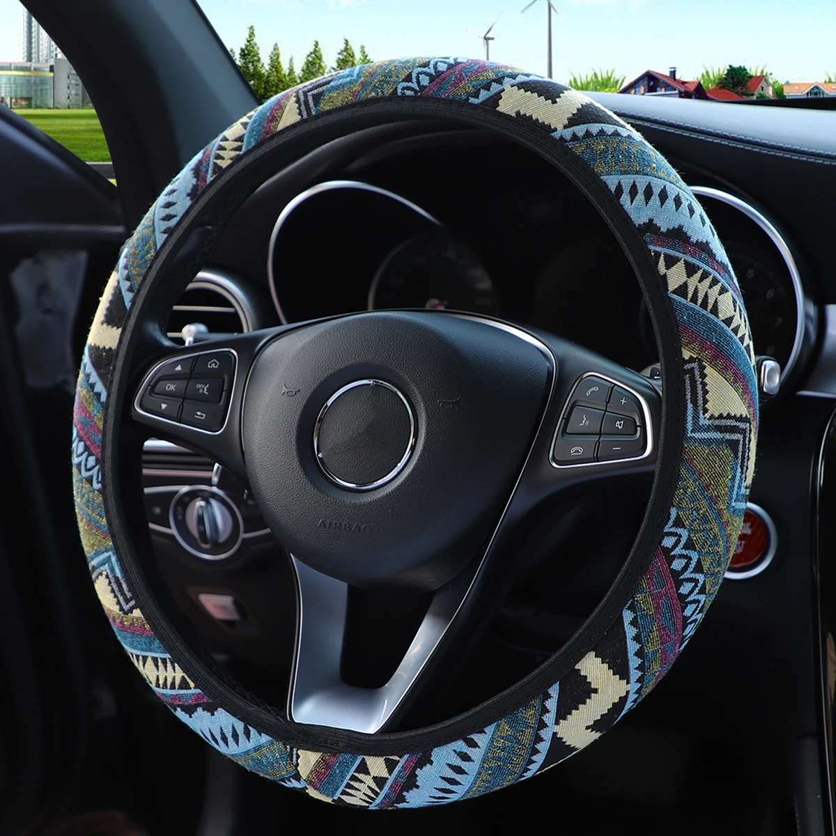 

Чехол На Руль В Богемном Стиле Из Дышащего Льна, Совместимый С Рулевыми Колесами 14,5-15 Дюймов, Без Внутреннего Кольца