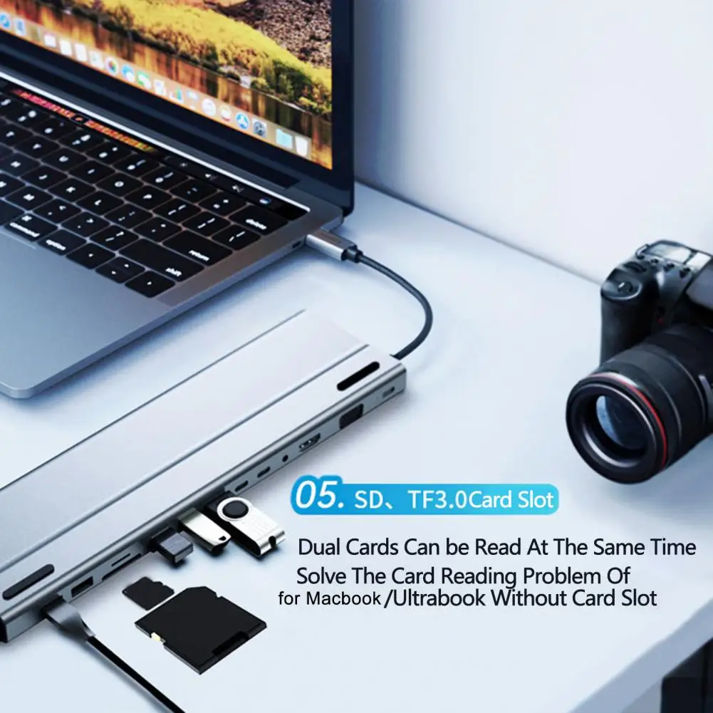 Durable USB C Hub USB C Laptop Docking Station Audio 14 in 1 High Resolution HDMI-Compatible Type-C Hub Data Transmission