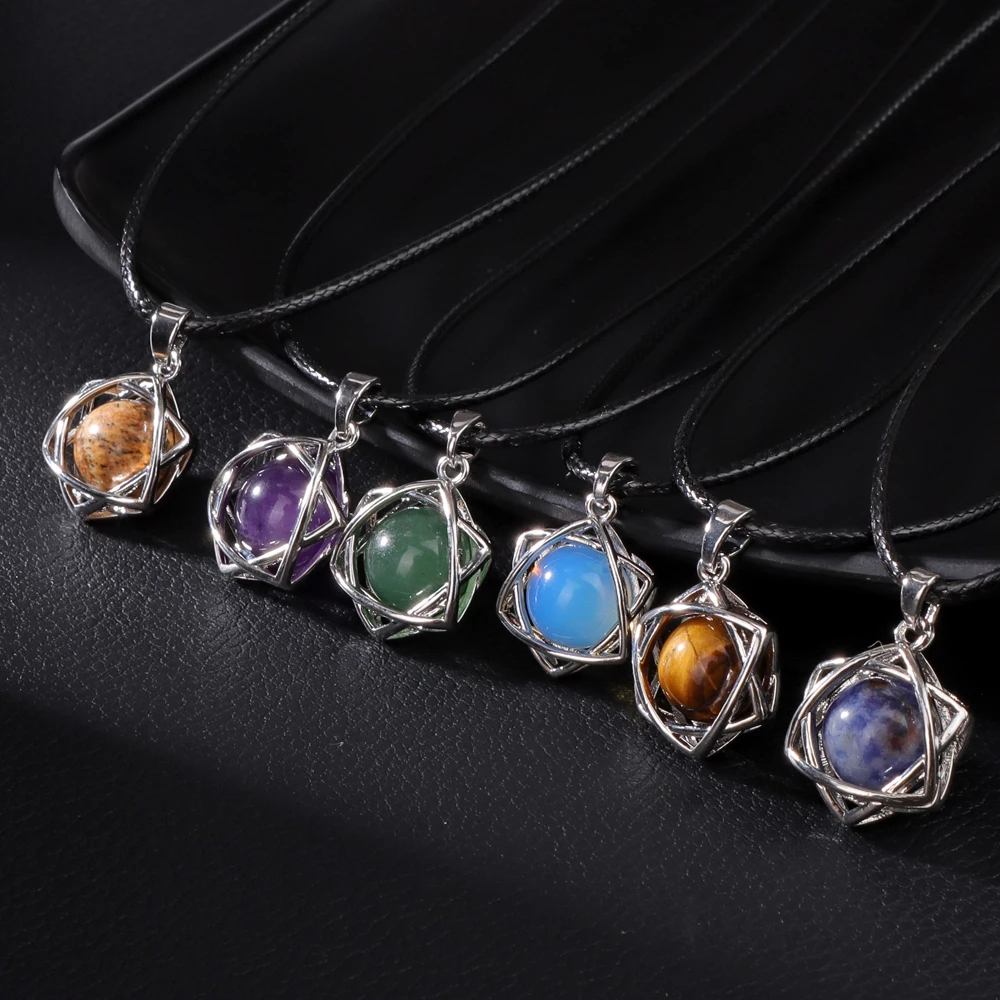 Ожерелье с подвеской в виде шестиконечной звезды натуральный камень зеленый