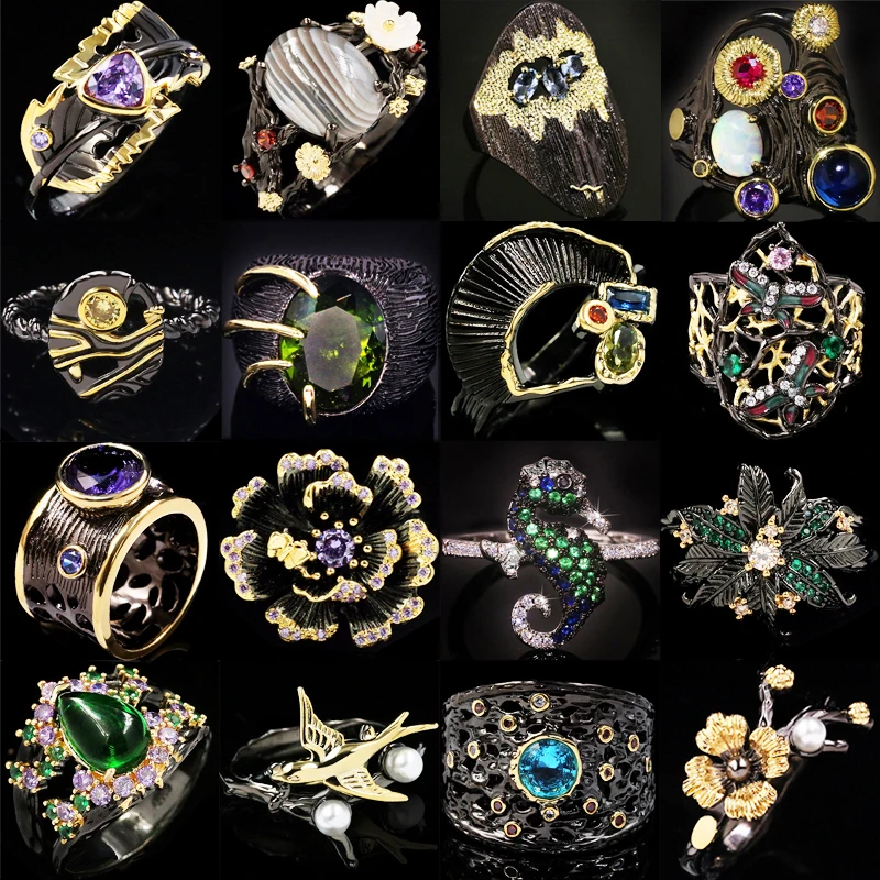 

Fashion S925 Silver Black Bling CZ Zircon Charm Women Rings Girl Lady Finger Ring Party Band Wedding Engagement Jewelry Gift