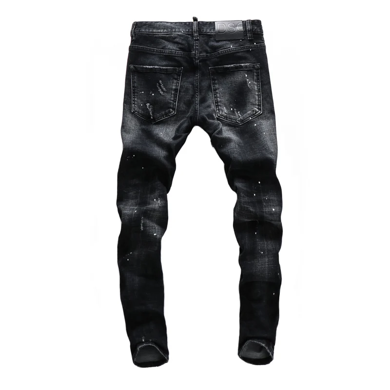 Street Fashion Men Jeans Retro Black Gray Elastic Slim Ripped Jeans Men High Quality Brand Designer Vintage Denim Pants Hombre