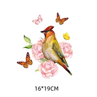 heat transfer clothes t shirt thermal stickers decoration printing 16x19cm colorful flower bird iron on patches for diy