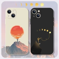 sun moon painting couple candy colour case for iphone 11 12 pro max 13mini camera protection xs x xr 7 8 plus se2020 matte cover