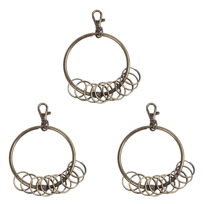 

3X Bronze Tone Carabiner Prisoner Keyring 10 Loops Key Chain Ring 7.6Cm