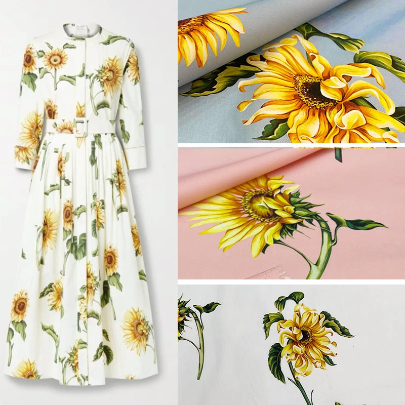 

Natural Cotton Poplin Sunflower Printed Fabric Brand Fashion Women Soft Shirt Clothing Diy Cloth for Dress Per Meter Material