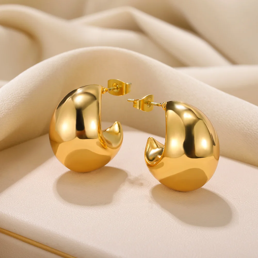 Gold Color Ball Earrings Women Semi-Circle Thick C-Shaped Ear Studs Lightweight Irregular Orb Studs Chic Chunky Earrings Jewelry