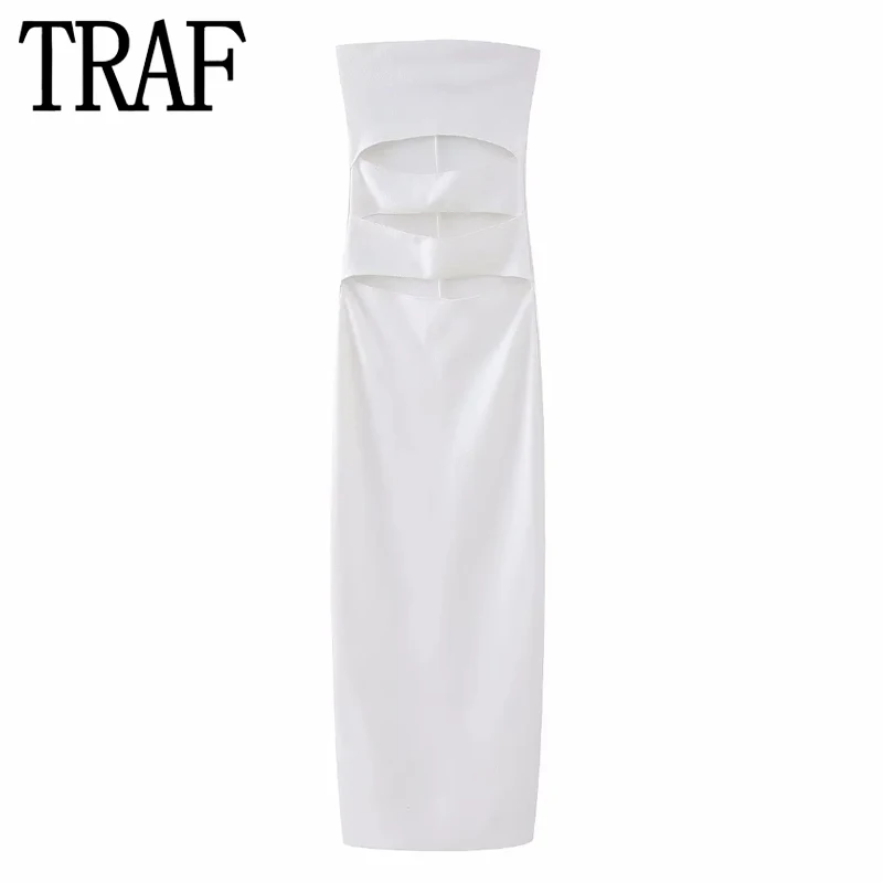

TRAF White Corset Dress Woman Cut Out Long Dresses for Women 2023 Sexy Bodycon Evening Dress Women Summer Backless Midi Dresses
