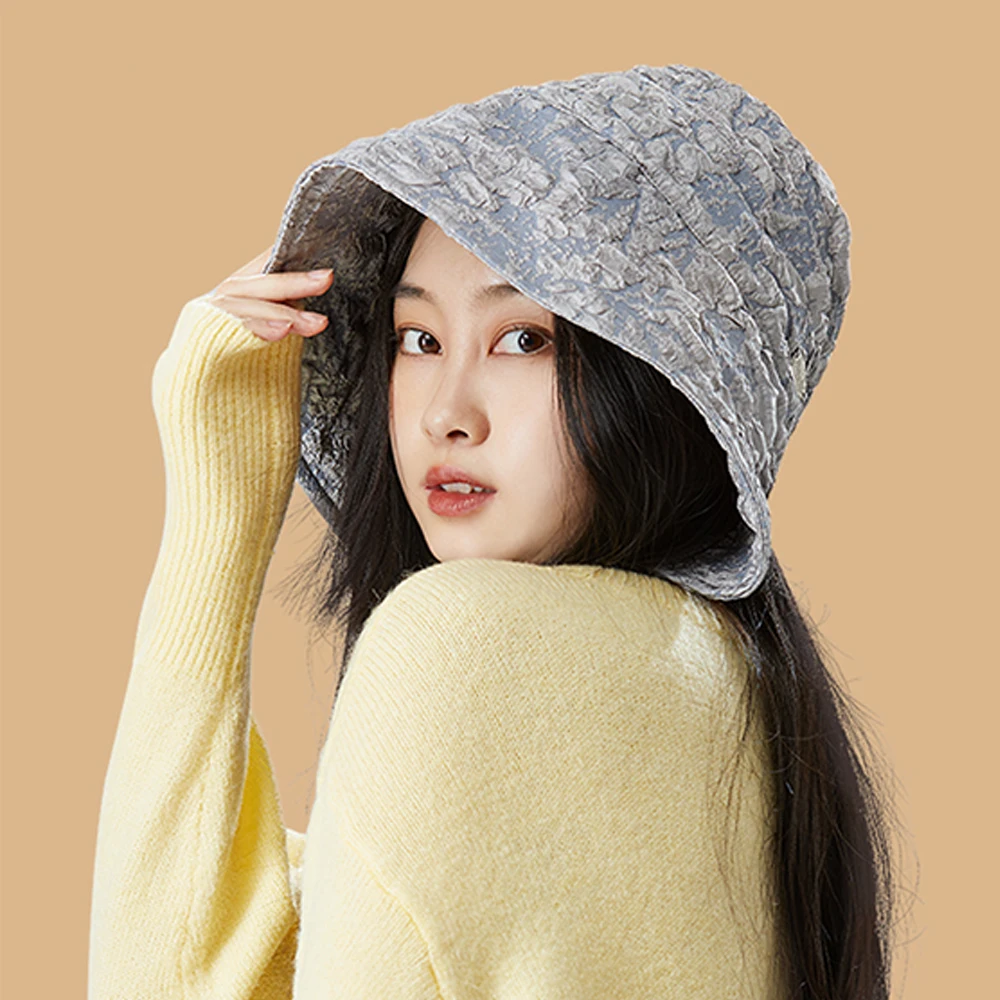 

US Stock OhSunny Spring Hat Women Bucket Hat Embossing Print Oversized Brim Fashion Sun Hat Sunscreen Floppy for Outdoor Travel
