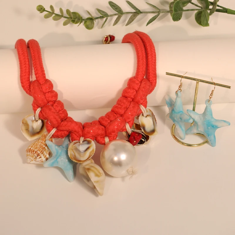 Массивное ожерелье и серьги в стиле бохо морская звезда ракушки ювелирные