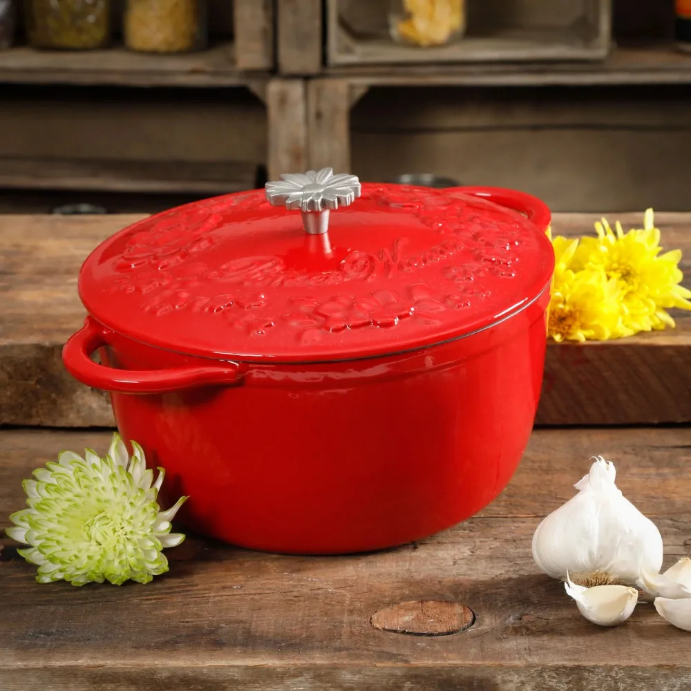 

5-Quart Enamled Cast Iron Dutch Oven with Self Lid Cast Iron Pot Cast Iron Cookware Nonstick, Red